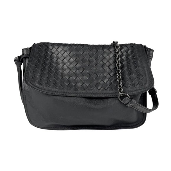 BOTTEGA VENETA Black Leather Intrecciato Shoulder Bag - Picture 1 of 5